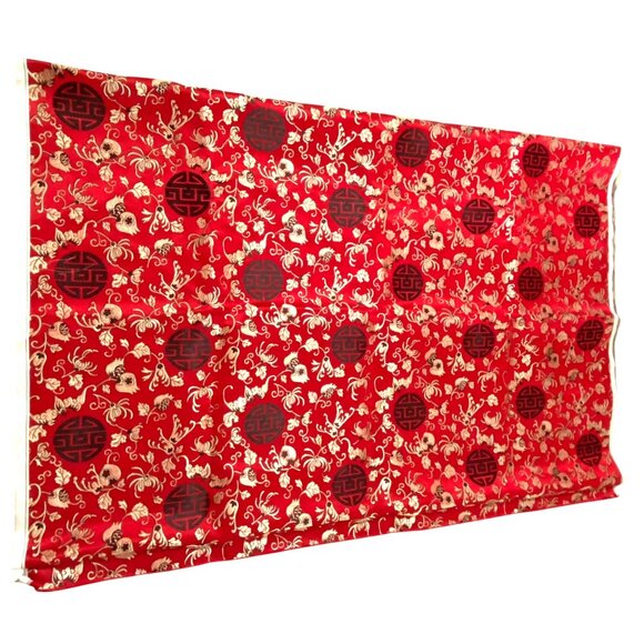 Asian Style Satin Brocade Fabric Floral Symbols Oriental Sewing Crafts 78" x 30" - Picture 6 of 13